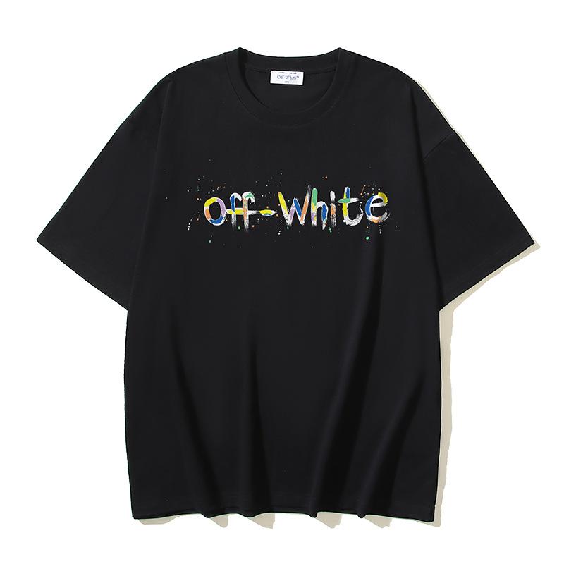 Off-White 2025 Sommer Neues Pinsel Pfeil Tintenspritzer Muster Bedrucktes Kurzarm T-Shirt für Männer und Frauen