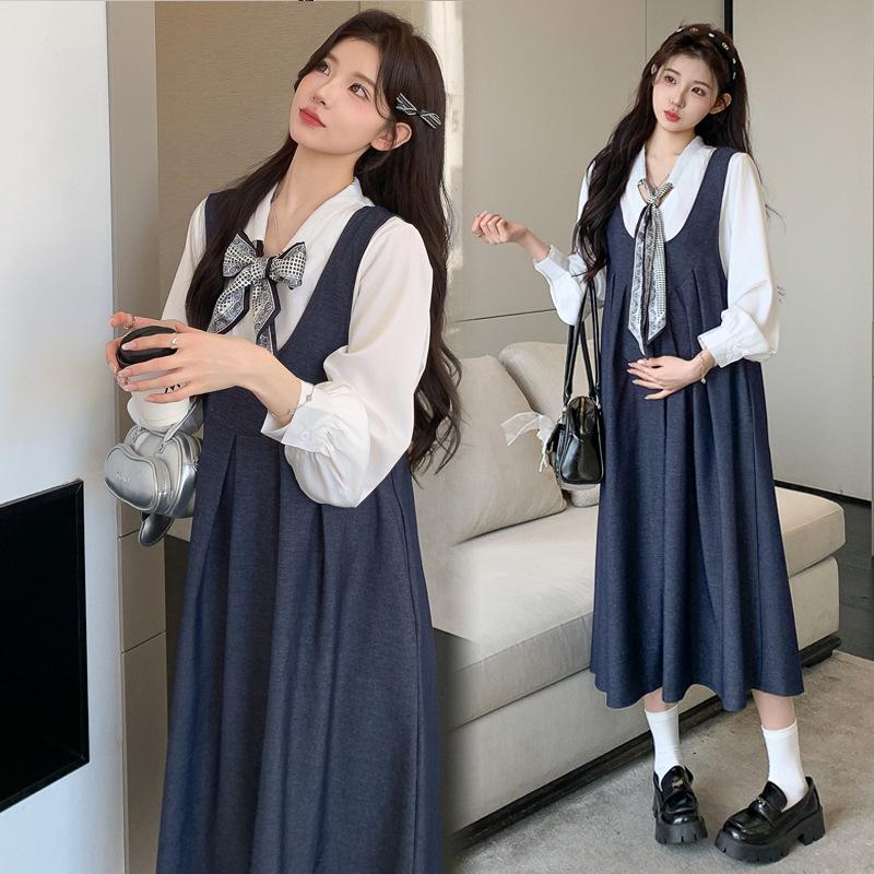 Available: Spring 2026 New Style Ribbon Maternity Shirt & Vest Dress Set M