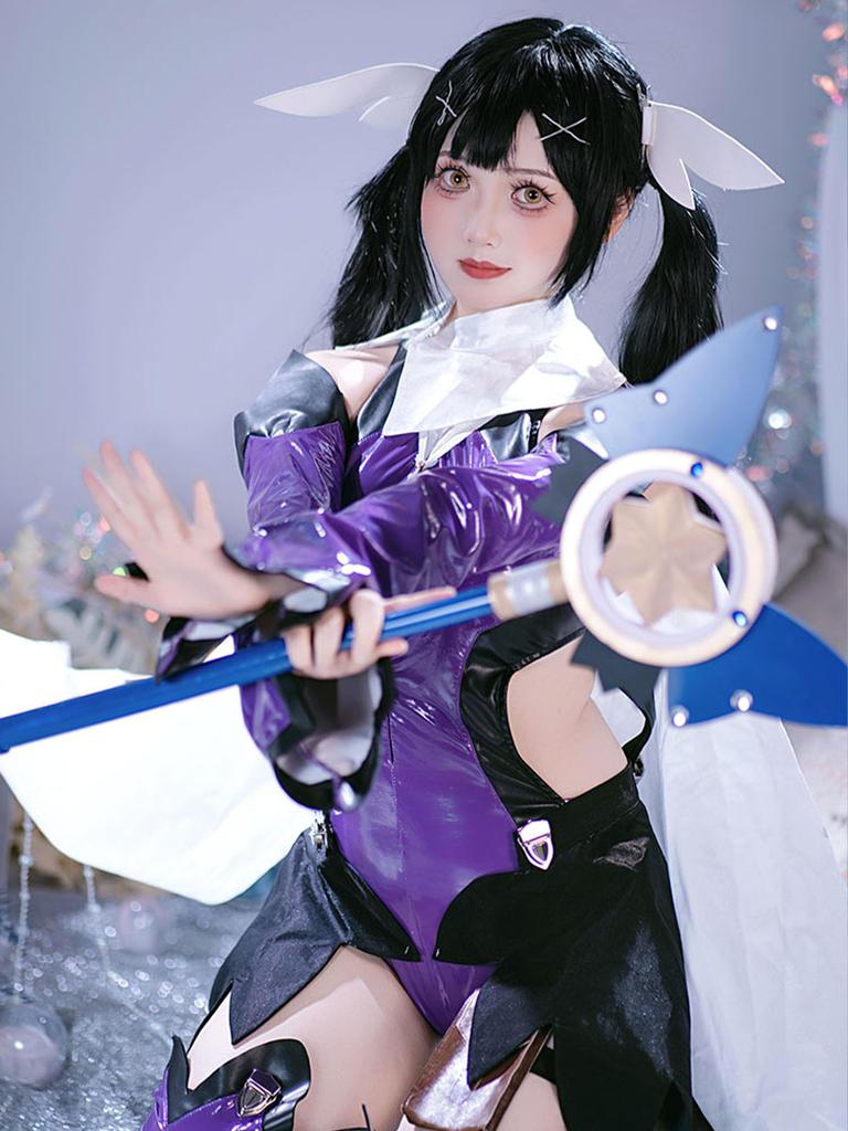 Miccostumes Erwachsenes Magical Girl Anime Spiel Ärmelloser Body und Trikot Outfit Niedliches und Moe Cosplay Kostüm für und Foto Lila Damen Set,