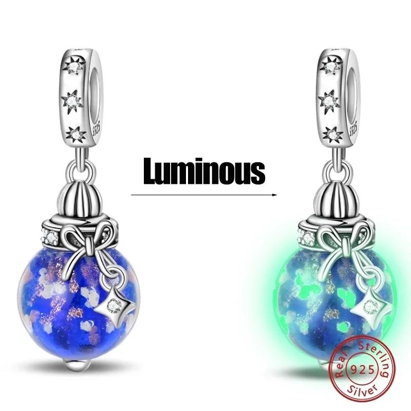Copper Luminous Blue Wishing Bottle Charms Angel Conch Pendant Bead Fit Bracelet Diy Exquisite Jewelry Making