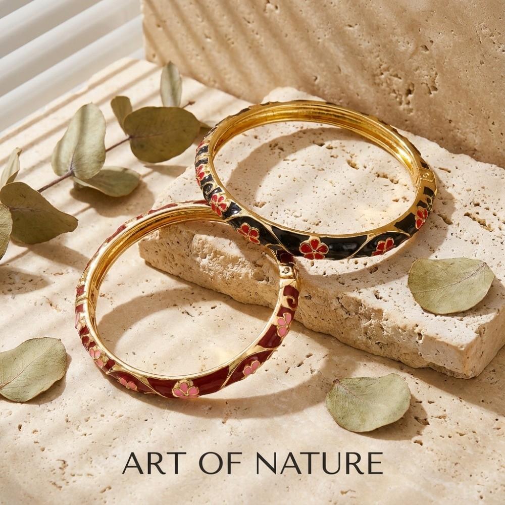 Romantic Enamel Flower Bracelet Vintage Chinese Cloisonne Bracelet  for Women