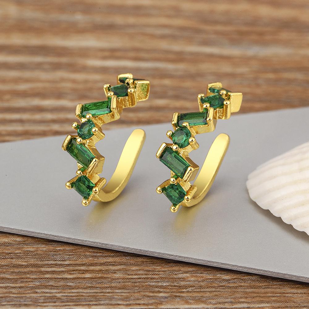 

Nidin New Popular Ear Clip Earrings No Piercings Fake Cartilage 5 Colors For Women Elegant Aesthetic Inlaid Zircon Jewelry Gifts зелёный