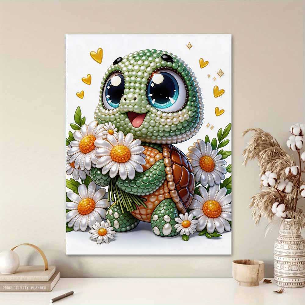 Frameless Cute Turtle Pearl Painting Kit 30x40cm Floral DIY Pearl Art Elegant Gem Art for Home Wall Decoration Perfect for Living Room & Bedroom