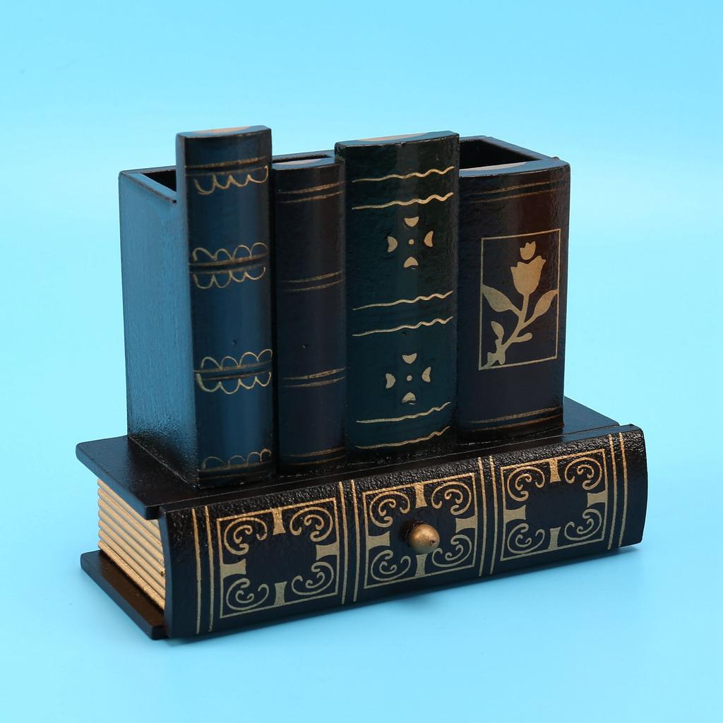 Buy Multifunction Retro Wooden Pen Holder Book Shape Storage Box