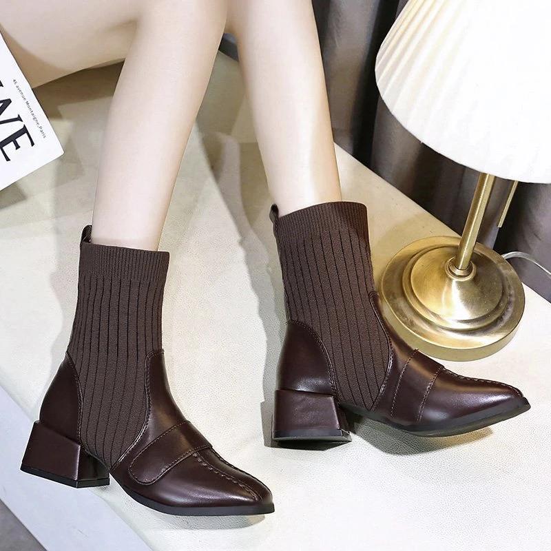 Female Ankle Boots Sock Short for Women Elastic Booties Footwear Comfortable and Elegant on Offer Buffalo London Shoes Platform
