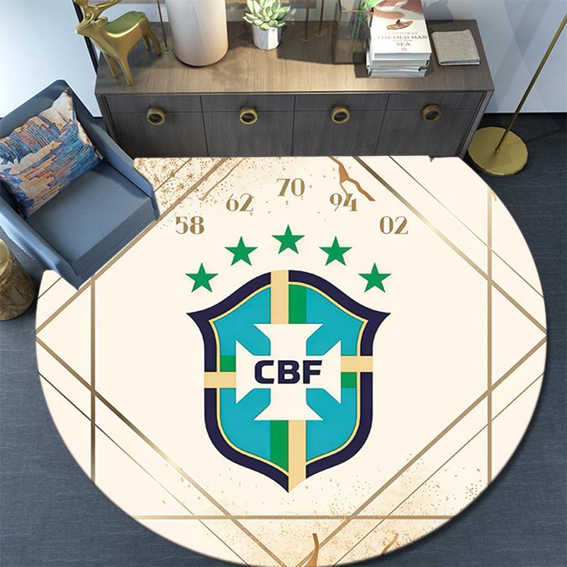 Brazil National Football Team2 Round Area Rug,Carpet Rug for Living Room Bedroom Sofa Playroom Decor,Non-slip Floor Mat