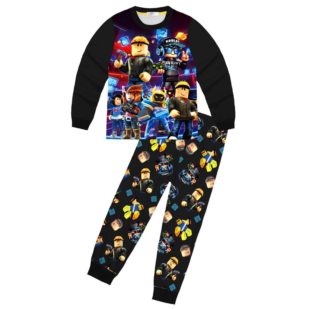 81295 Детские футболки с принтом игры Roblox для мальчиков и девочек, комплекты из 2 предметов: верх и штаны, пижама, одежда для сна 120cm чёрный