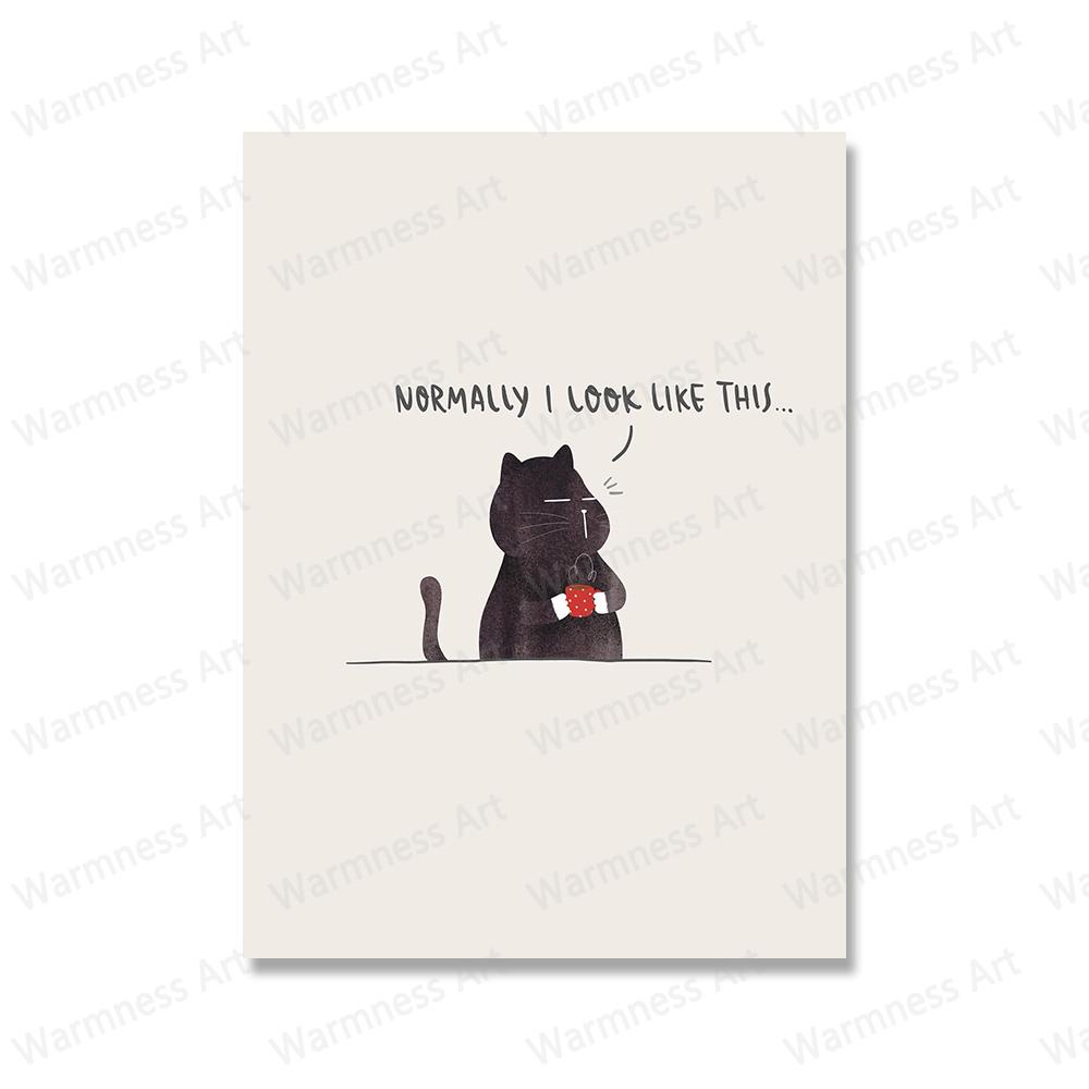 Funny Cute Black Cat Eat Foods Poster Nordic Wall Art Canvas Painting Prints Cartoon Animal Pictures For Living Room Home Decor No Frame