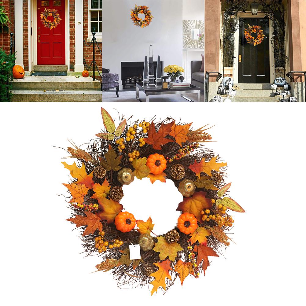Ghirlanda Foglia d'Acero Zucca Ghirlanda Artificiale Decorazione Porta d'Ingresso Decorazione del Ringraziamento