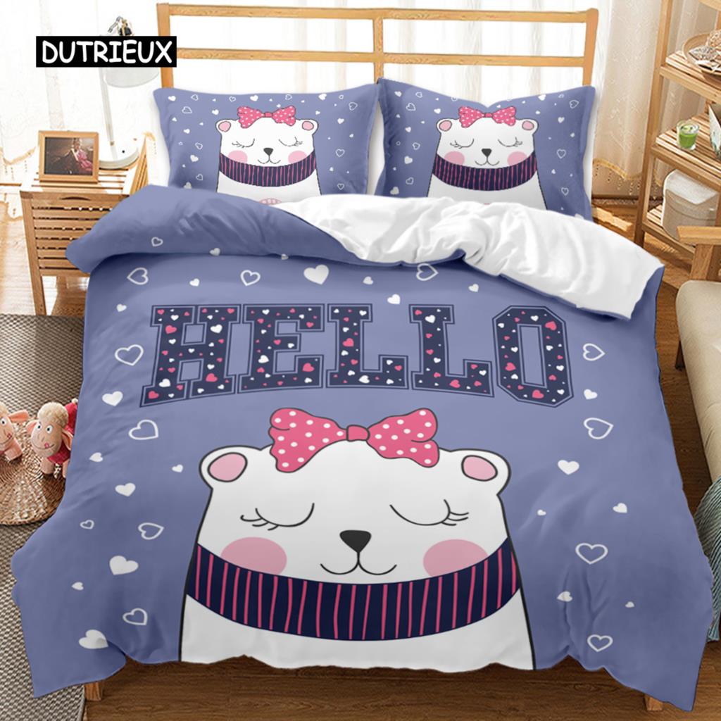 Cat Duvet Cover Set Cute Cartoon Cat Twin Bedding Sets for Boys Girls Animal Cat Pattern Queen King Size Polyester Qulit Cover