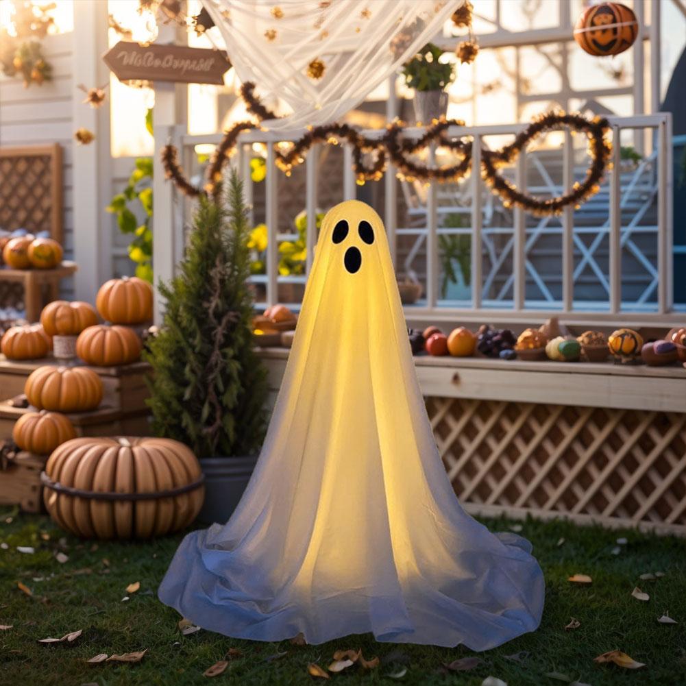 Light Up Ghost Halloween Decorations Outdoor with String Lights Scary Standing Ghosts Decor for Front Door Porch Yard Home Party