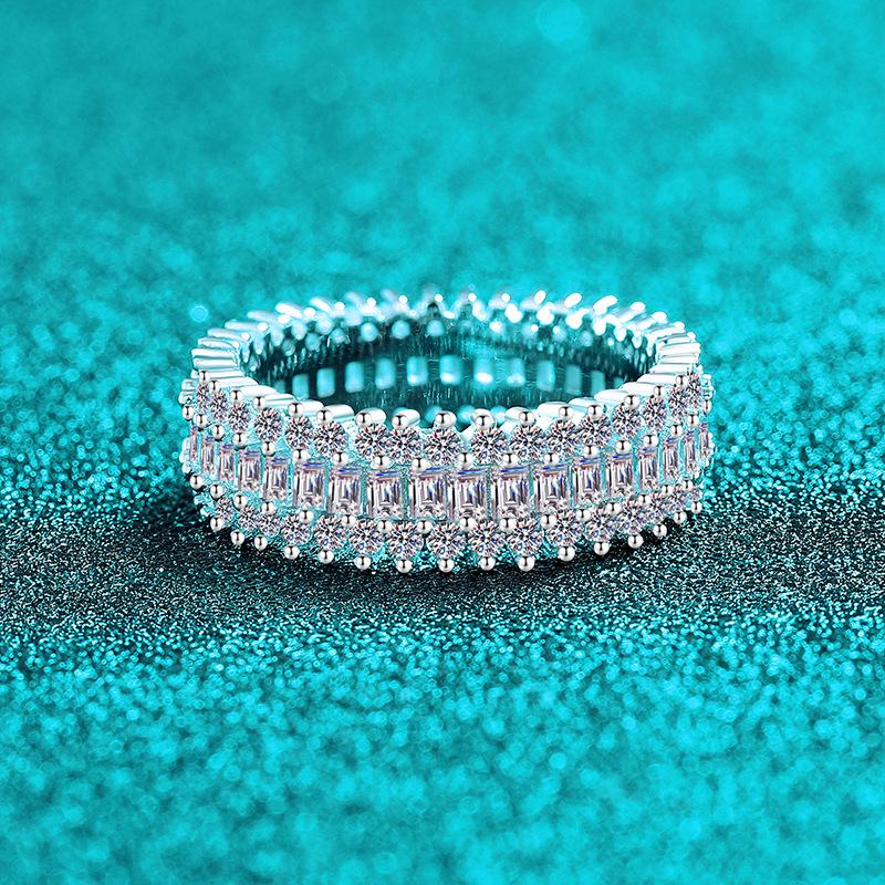 Elegant S925 Moissanite Rectangular Ring with Luxury Full Diamond Design & Multi-Row Zirconia US Size 5