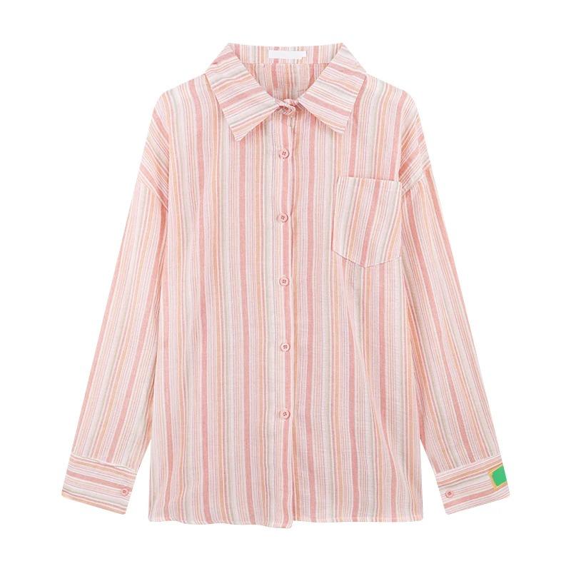 Texture Sense Sun Protection Shirt Long sleeve Stripe Shirts 2024 New Women Summer Thin Small Shirt Outerwear Top