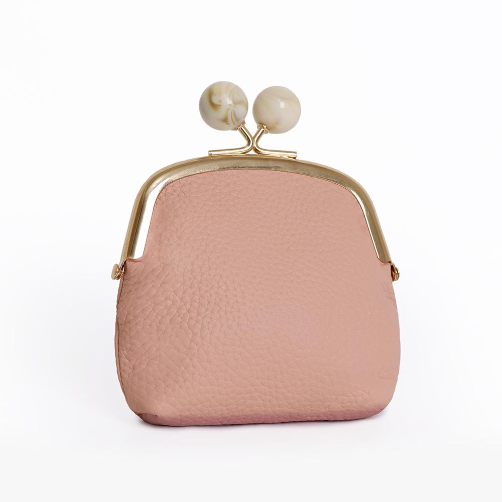 Women's Genuine Leather Litchi Grain Mini Coin Purse & Lipstick Clasp Bag