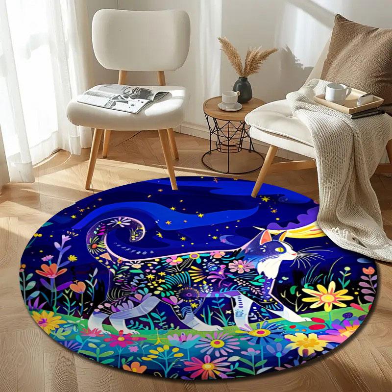 Handmade Style Round Moon Multicolor Floor Rug, Non-Slip Floor Mat for Nursery