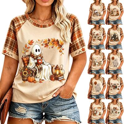 Women's Plus Size Casual Short Sleeve Neck T-Shirt with Halloween Print