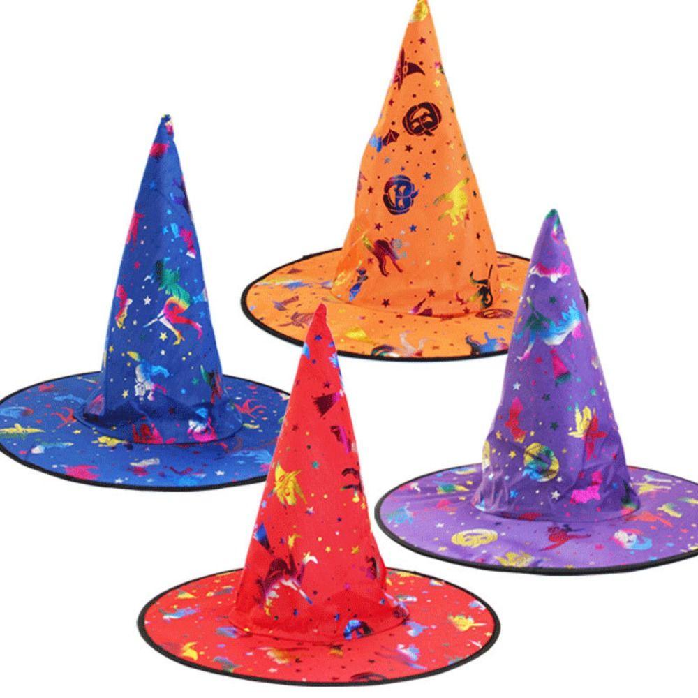 Skull Pattern Halloween Witch Hat Colorful Halloween Cosplay Accessories Children Wizard Cap  Kids