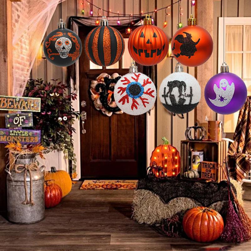 6PC/Box Halloween Tree Hanging Decor Home Plastic Halloween Ball Ornaments Terrible Atmosphere Hanging Balls Party Decorations