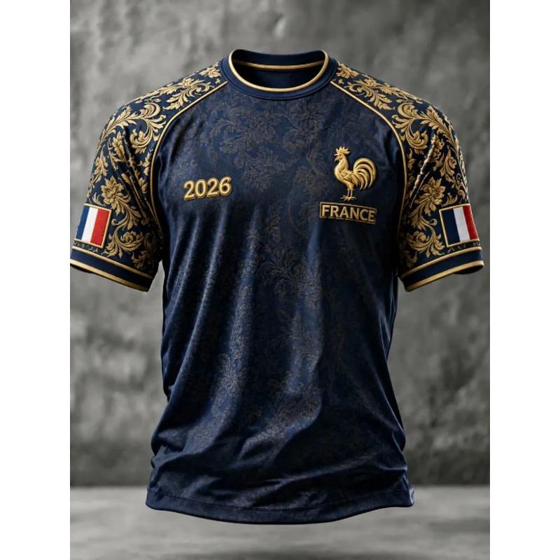 France Style T-Shirt Men Women 3D Print Textured Graphic Top Short Sleeve Casual Streetwear Breathable Quick Dry Summer Wear