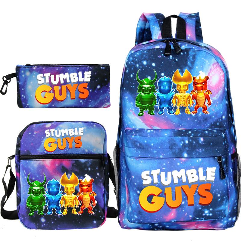 Stumble Guys Collision Party game merchandise Printed backpack Crossbody bag Stationery bag School bag Three-piece set