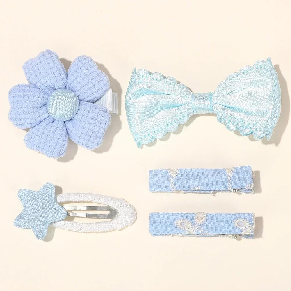 5Pcs/Set Colorful Floral Bow Hairclips For Children Girls Lovely Princess Hairpin Barrette Bang Side Clip Hair Accessories Quality