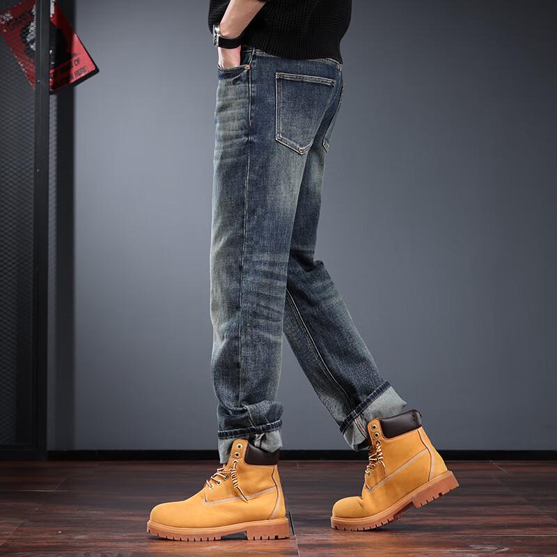 Jie Leinuo Men's Loose Straight-Leg Washed Jeans