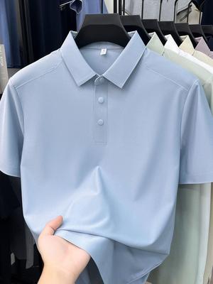 2026 Ice Silk Men's Short Sleeve Polo - Light Business Solid Color Lapel T-Shirt