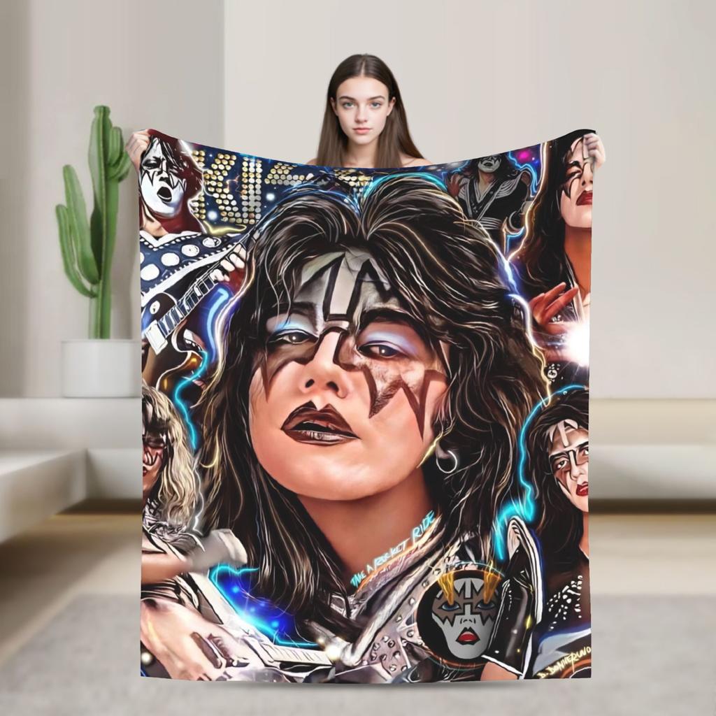 Kiss American Rock Band Blanket  Soft Warm Novelty Plush Throw Blanket For Home Decor Travel Flannel Bedspread Bed Cover