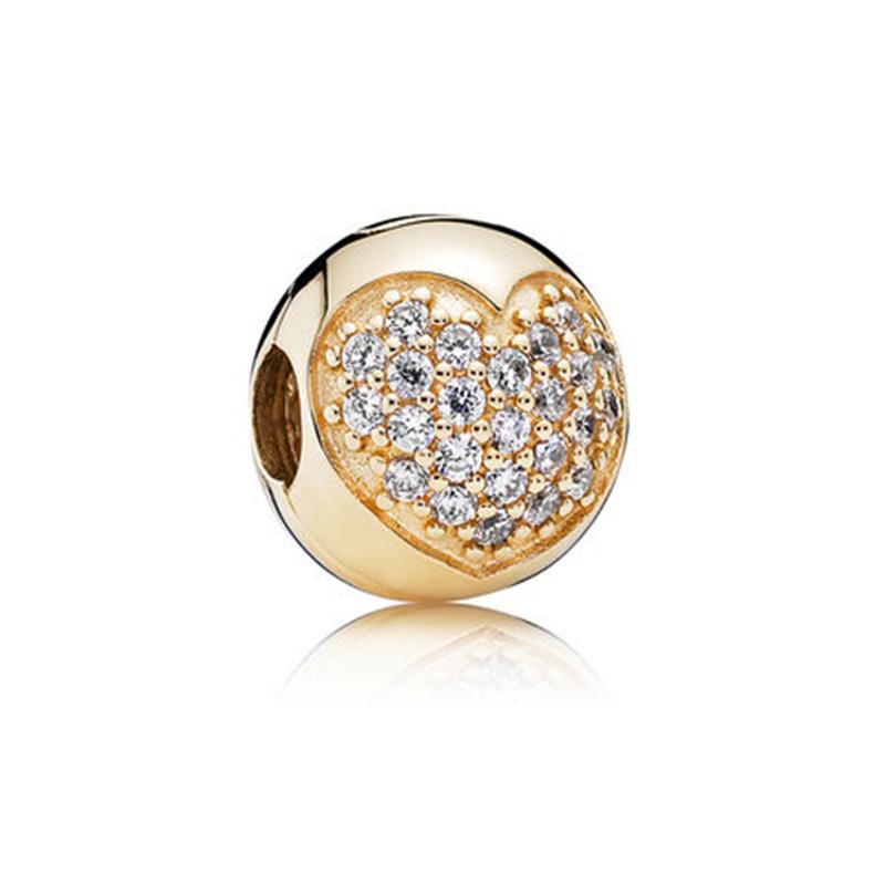 High quality copper Light Gold Plated Rose Heart Diamond Hollow Carving Charm Do It Yourself Bead Charms Compatible With Ideal For Authentic Bracelets
