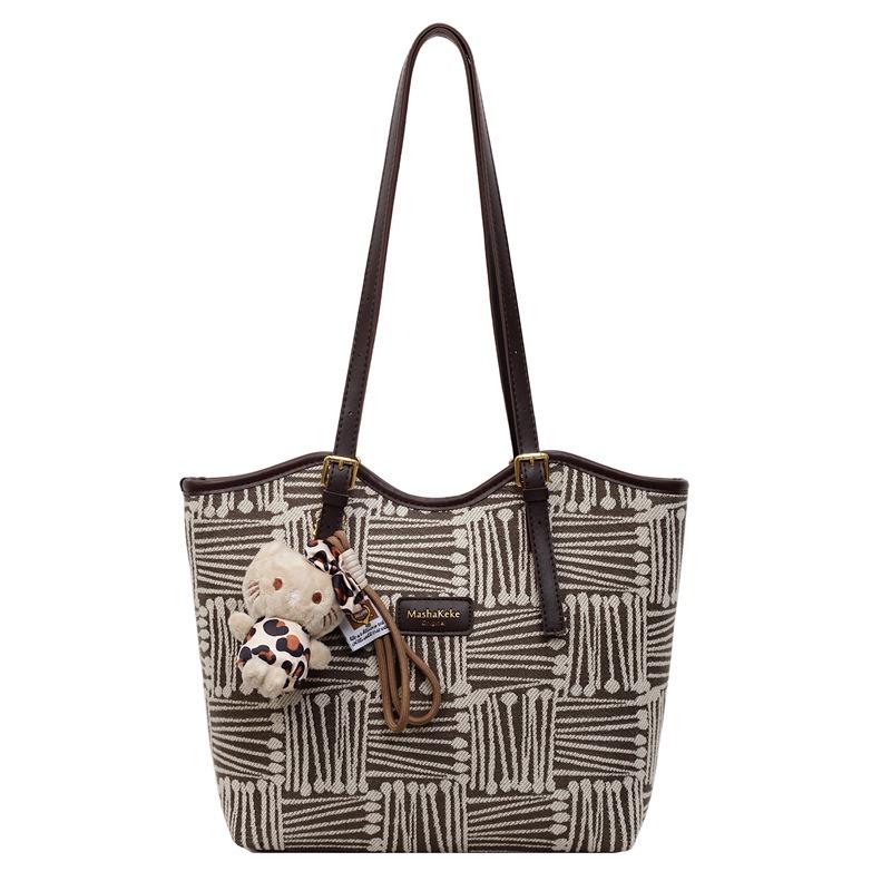 Striped canvas bag women's large-capacity new autumn and winter versatile casual shoulder bag college student class tote bag