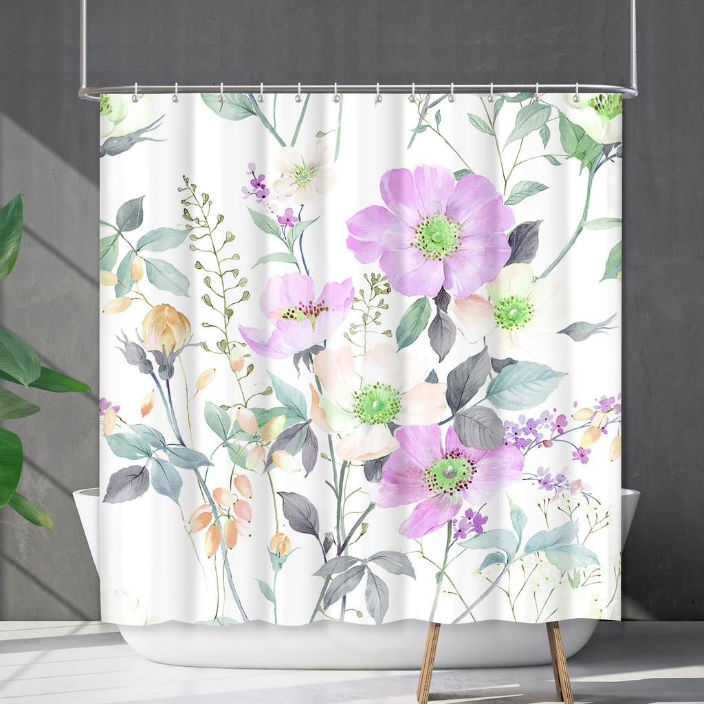 Duschvorhang Wasserdicht Und Schimmelresistent 3D Digitaldruck Pflanze Blume Und Gras Duschvorhang Badezimmer Trennvorhang