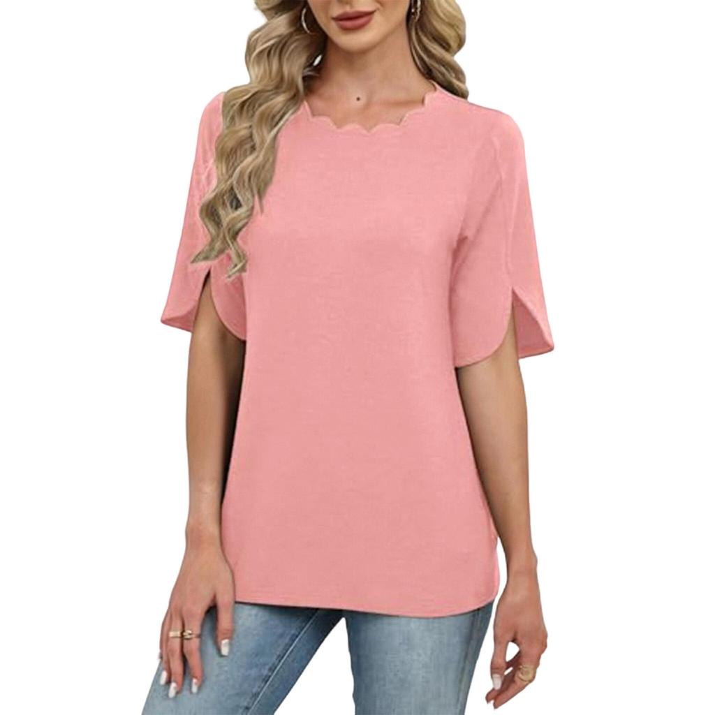 Women's fashionable round neck casual short-sleeved summer trendy T-shirt, 2026 vacation color top