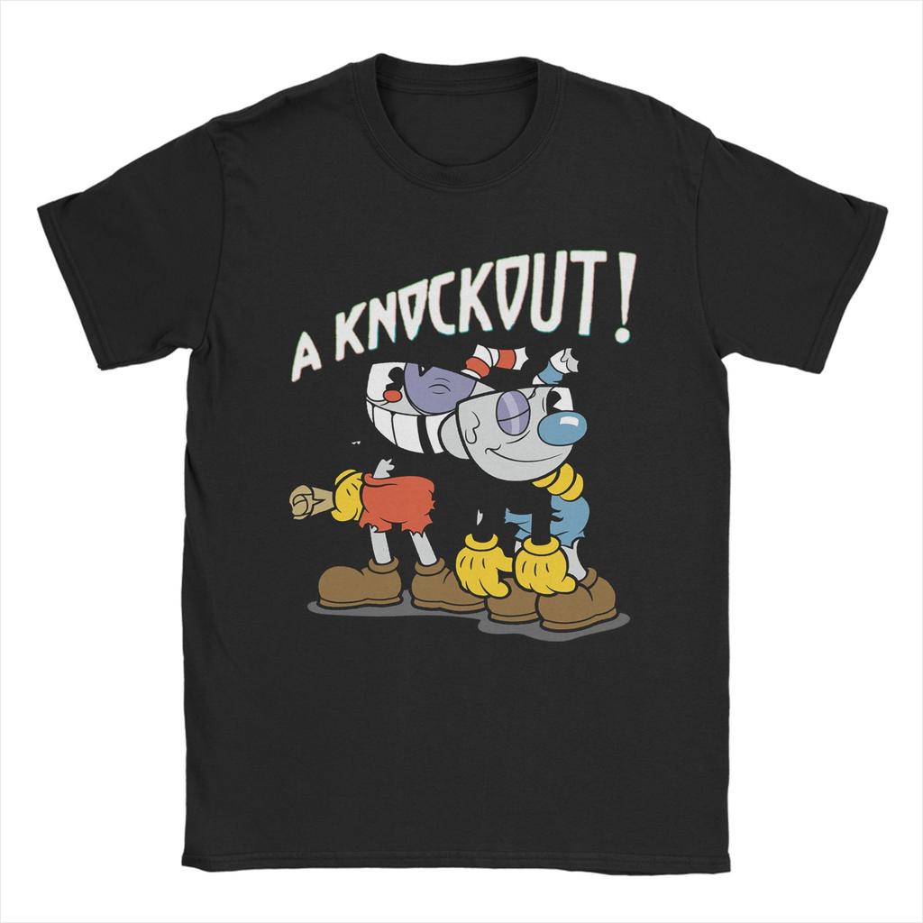 Cartoon Cuphead and Mugman Game T-Shirts for Men  Humor Cotton Tees O Neck Short Sleeve T Shirt Printed Tops