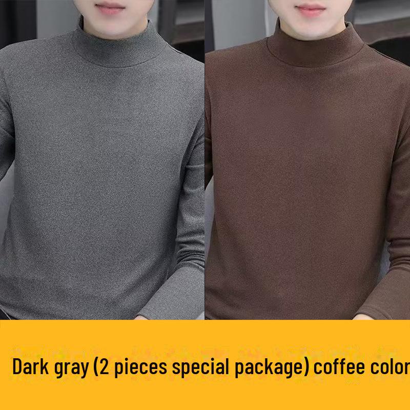 Men's Double-Sided Flannel Long-Sleeve Mid-Collar T-Shirt - Warm Winter/Spring Top (2022)