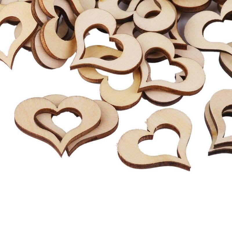 Buy 50pcs Hollow Wooden Heart Embellishments Crafts at affordable