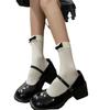 Velvet Bow Ballet Girl Medium Tube Socks Two Wear Pile Socks White JK Socks Lolita Socks Calf Over Knee