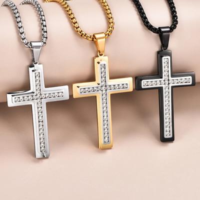 2026 Diamond-encrusted Double Cross Pendant Men's Premium Necklace Women's Jewelry Wear Accessories