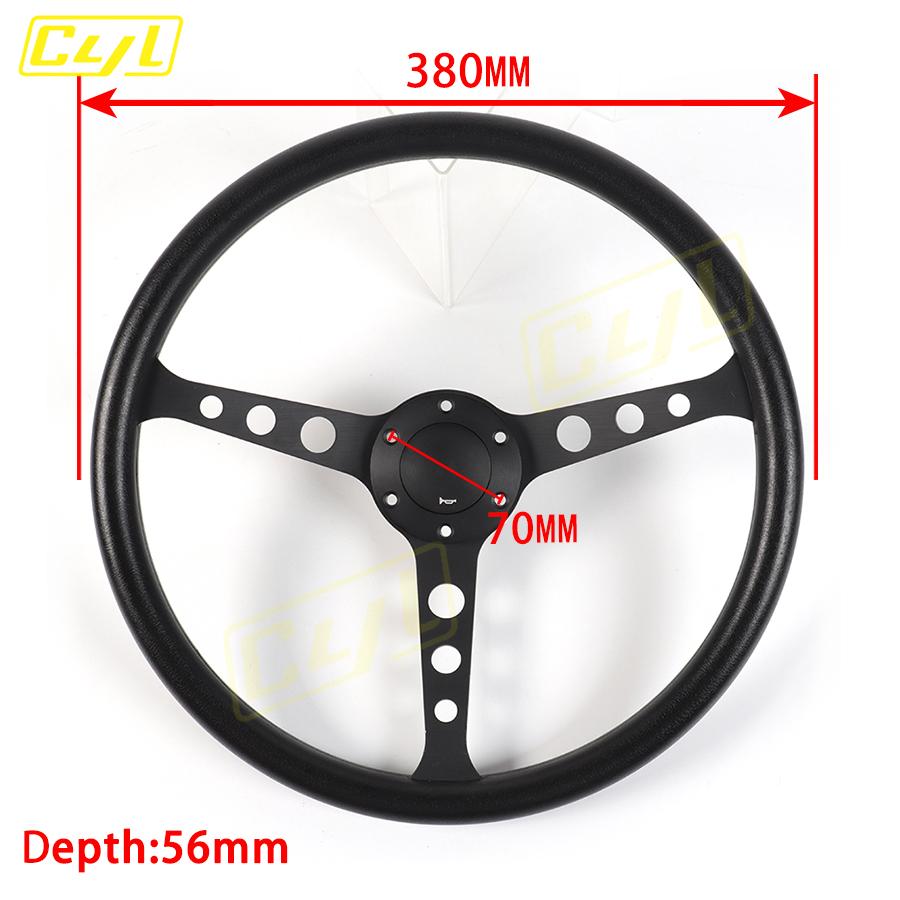 NEW Black Classic PU Steering Wheel 15inch 380mm Flat Dish Racing Sports Steering Wheel for Universal