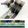 Decorative Masking Tape 3 Rolls Golden Foil Washi Tape, Retro Plaid Leaf Pattern Set Adhesive for DIY Crafts, Journal, Planner, Scrapbooking Supplies