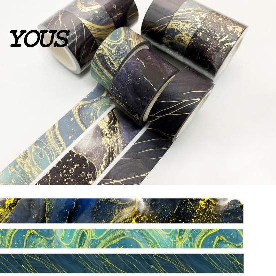 Decorative Masking Tape 3 Rolls Golden Foil Washi Tape, Retro Plaid Leaf Pattern Set Adhesive for DIY Crafts, Journal, Planner, Scrapbooking Supplies