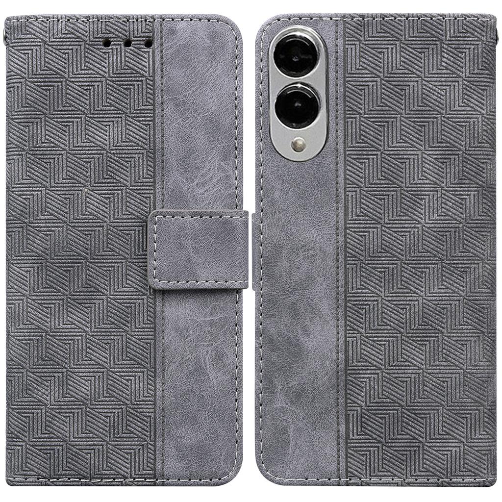 For Samsung Galaxy S25 Edge Case Geometry Pattern Leather Wallet Phone Cover with Wrist Strap