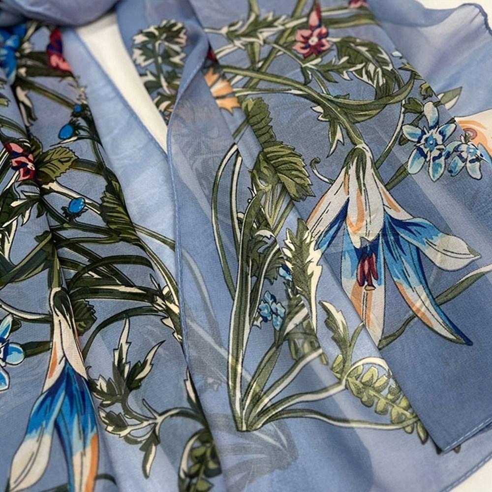 Breathable Silk Scarf Embroidered Long Wraps Durable Bandana  for Women