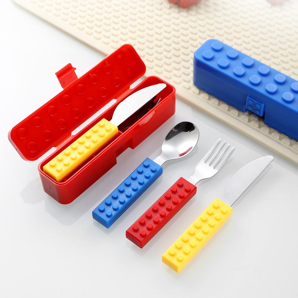 For Home Travel Kitchen Supplies Fun Diy Building Block Cutlery Set Stainless Steel Fork Spoon Portable Tableware