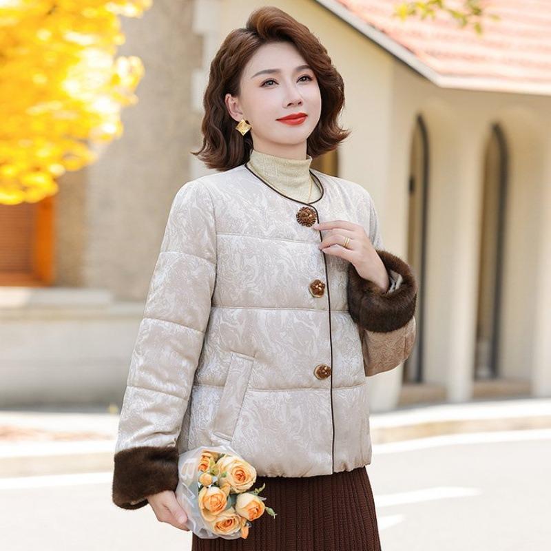 

Autumn and winter cotton-padded jacket, new mother winter advanced splicing warm short cotton-padded jacket 5XL [recommended 150-80kg]