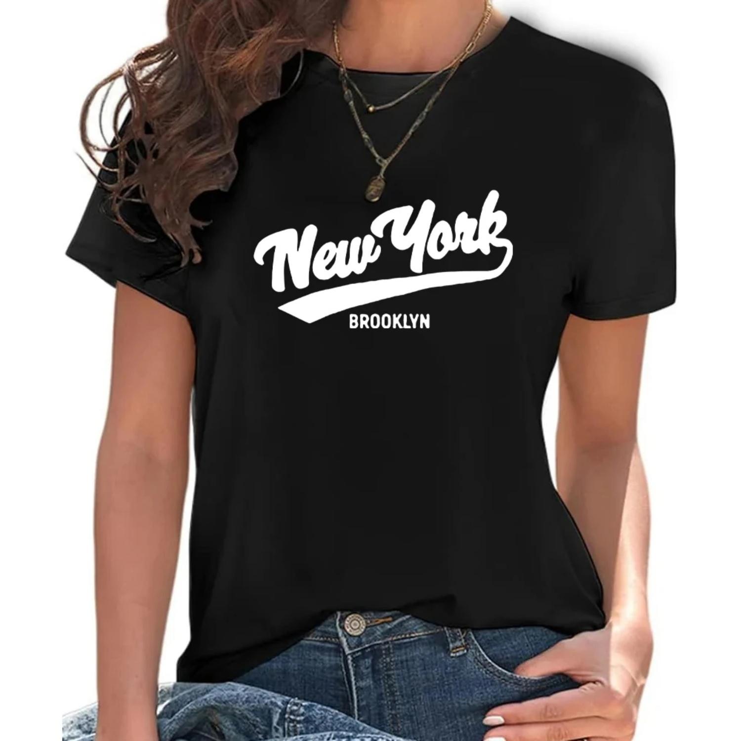 2025 Casual Fashion NEW YOKR Pattern Cotton Printed Short Sleeve High-quality Luxury Women s T-shirt S чёрный