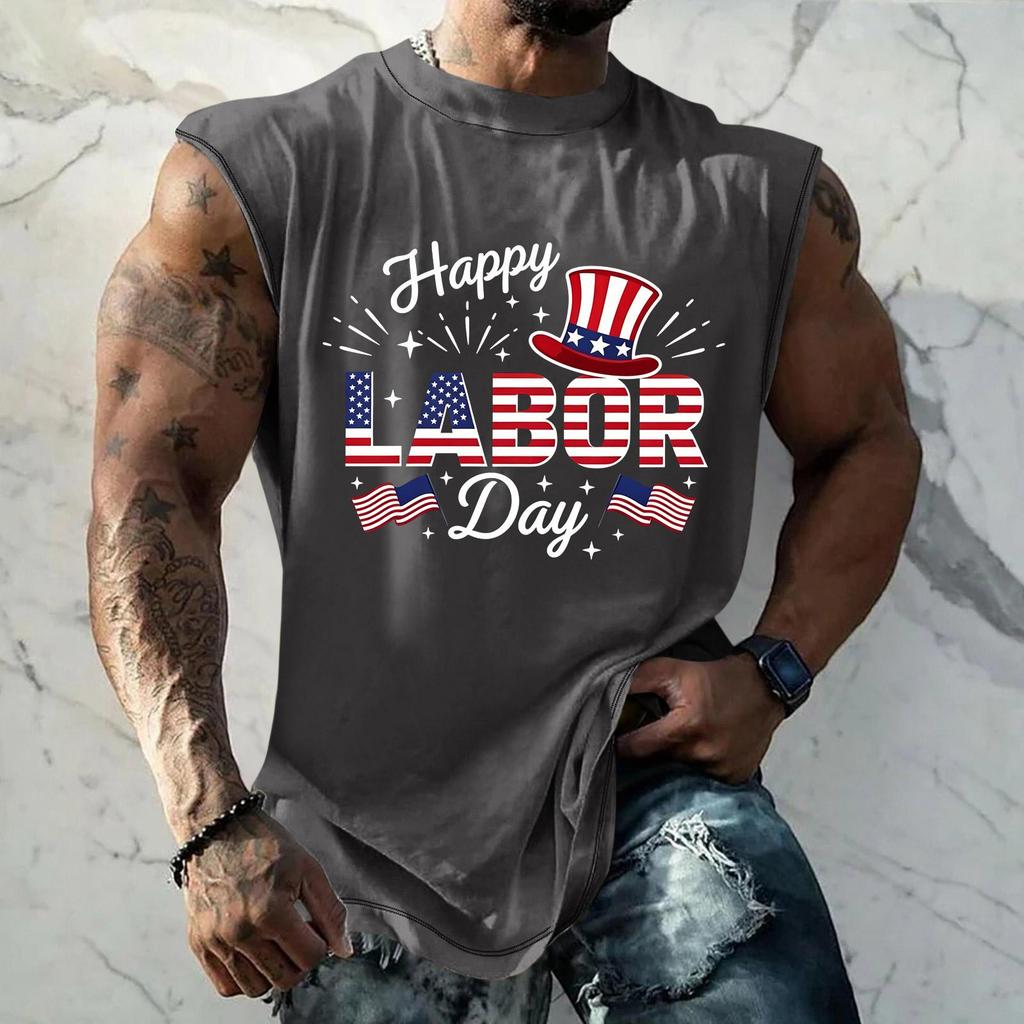 Men's Sleeveless Muscle Tank Top Casual Loose Fit Graphic Print Workout Gym Shirt Summer Sportswear