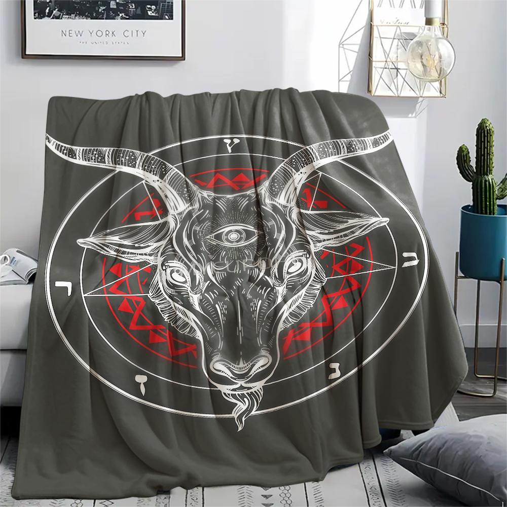 1 ks Flanelová deka s potiskem symbolu Satana, Vysoká kvalita, Pro všechna roční období, Domácí dekorace, Teplo a pohodlí, Perfektní pro vánoční dárky