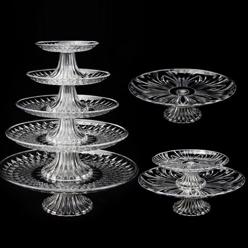 Acrylic Clear Serving Plates Fruit Dessert Salad Tray Cupcake Display Stand Round Dinner Plate Kitchen Supplies