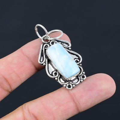 Strahlender natürlicher Larimar Sterling Silber Verlobungsfassung Handgefertigt Neuer Anhänger