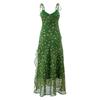 Vacation French Retro Sweet Elegant Green Floral Ruffle Edge Waist Thin Suspender Dress Long Dress Summer